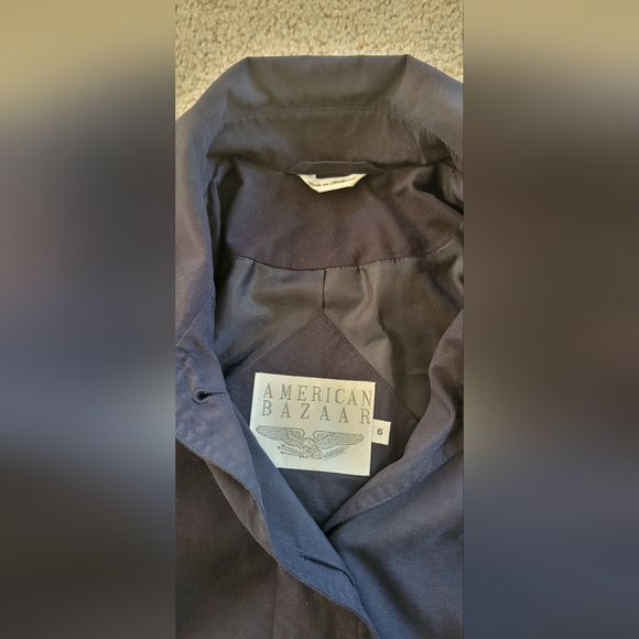 Vintage American Bazaar Navy Blue Long Trench Coat women's size 6 Preowned. - Picture 5 of 16